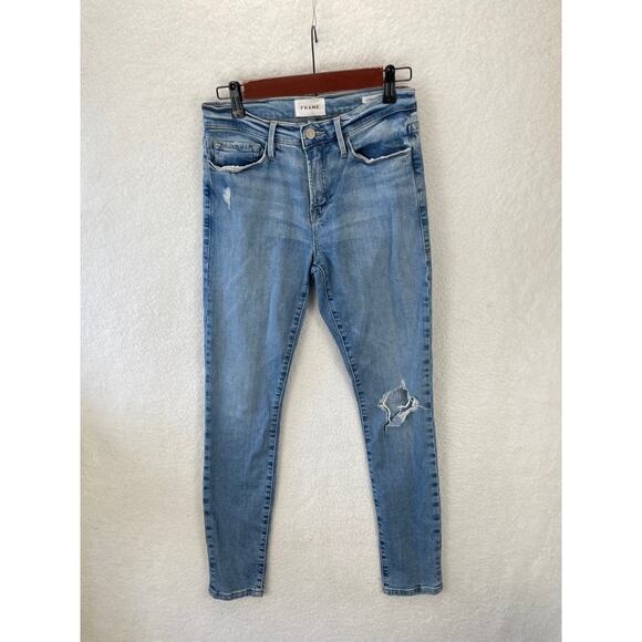 FRAME Le Skinny De Jeanne Women’s Jeans 27 Distressed Miramonte Wash Stretch - Picture 1 of 10
